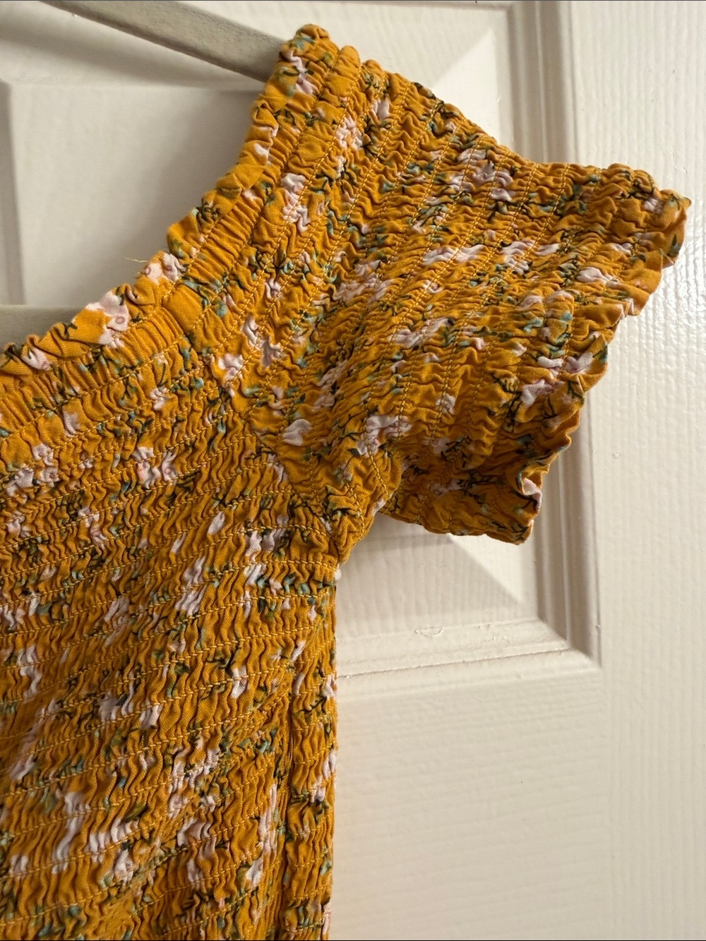 Old Navy Mustard Floral Smocked Top Midi Dress Boho - Picture 4 of 7